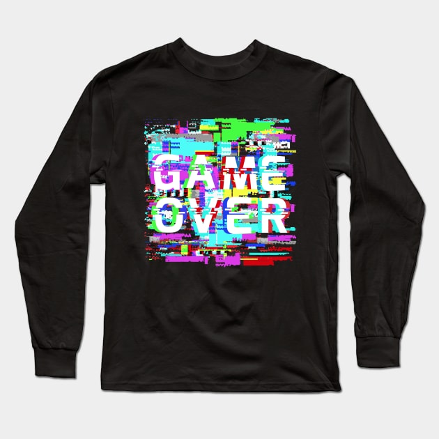 Game Over on glitch effect pixel noise Long Sleeve T-Shirt by Auny91